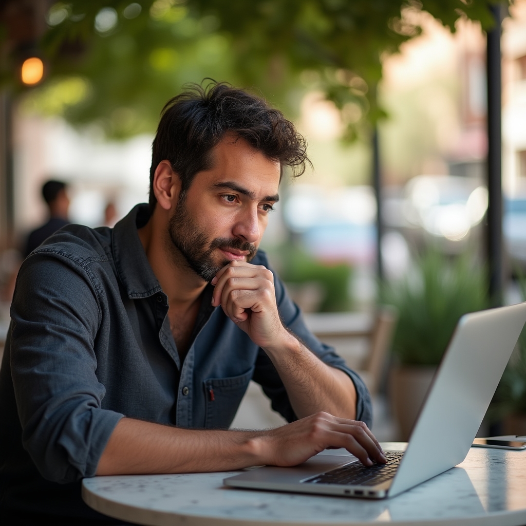 Proprietar de cafenea accesând cursuri online