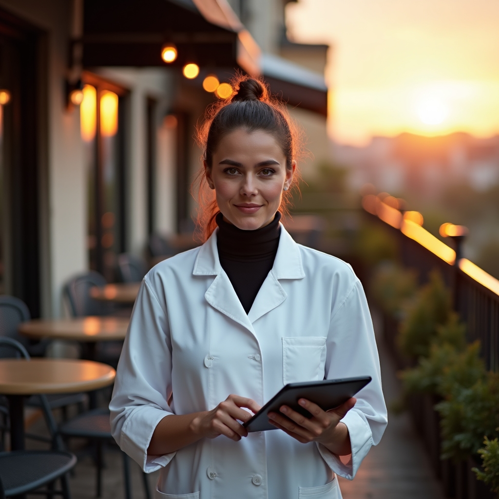 Proprietar de restaurant analizând operațiunile zilnice